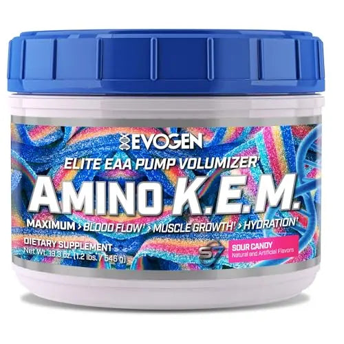 Evogen AminoKEM Sour Candy, Essential Amino Acid, BCAA, Nitric Oxide, Betaine, S7 Evogen