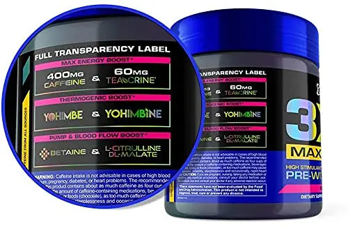USN 3XT Max Pre-Workout Supplement Drink Mix Powder for Energy, Endurance and Pump USN