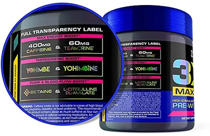 USN 3XT Max Pre-Workout Supplement Drink Mix Powder for Energy, Endurance and Pump USN