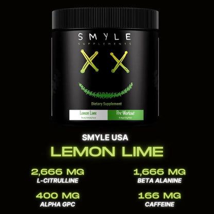 Smyle USA Pre-Workout Powder Lemon Lime - Pre Workout Energy with 400mg Alpha Smyle Supplements