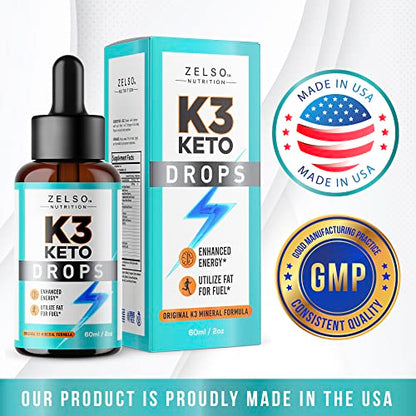 (3 Pack) K3 Keto Drops for Weight Loss - Fat Burner & Metabolism Booster | Advanced Keto ZELSO