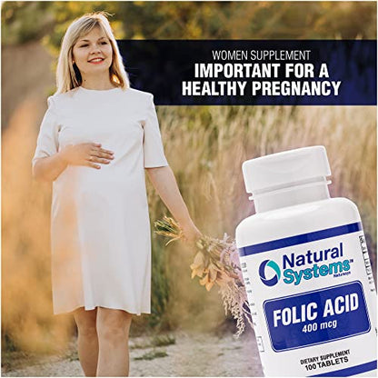 Folic Acid Supplement 100 Tablets 400 mcg by Natural Systems - Prenatal Vitamin for Women Perfect Natural Systems Naturasys