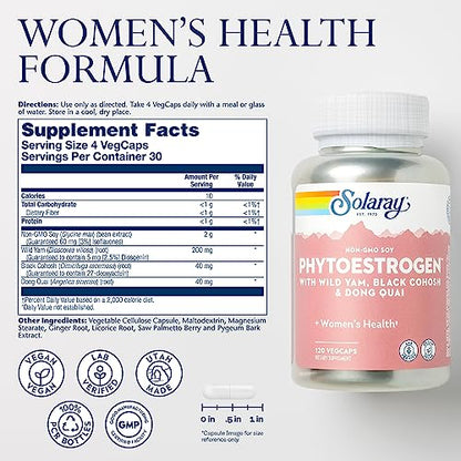 SOLARAY PhytoEstrogen Menopause Supplements - Wild Yam, Black Cohosh, and Dong Quai Estrogen Pills SOLARAY
