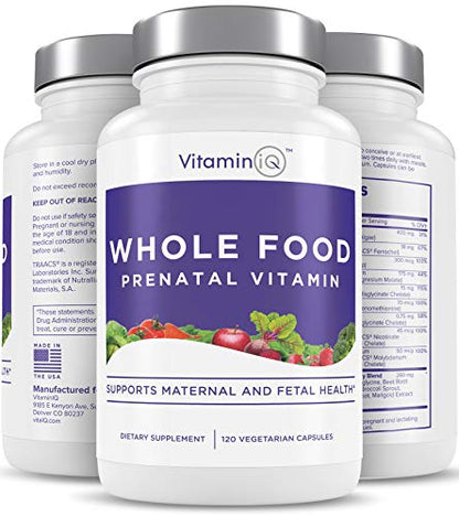 VitaminIQ Whole Food Prenatal Vitamins (120 Capsules) Natural Support for Maternal and Fetal Health VitaminIQ
