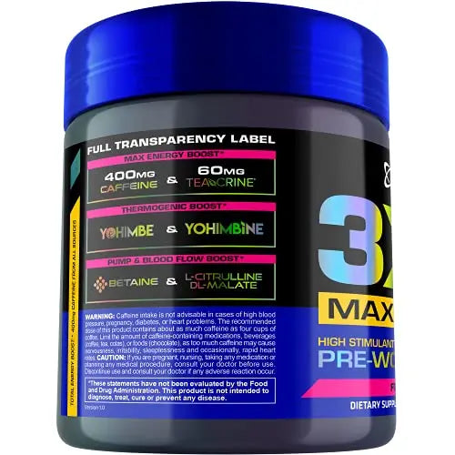 USN 3XT Max Pre-Workout Supplement Drink Mix Powder for Energy, Endurance and Pump USN