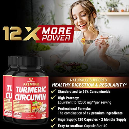 (2 Packs) Premium Turmeric Curcumin Supplement 12050mg with Ginger, Apple Cider Vinegar BMVINVOL