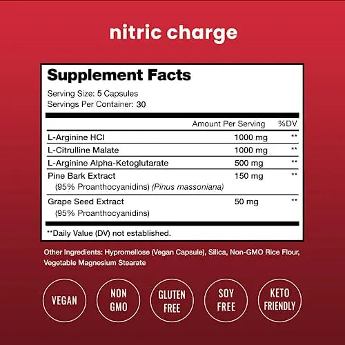 Nitric Oxide Supplement | L-Arginine, L Citrulline Malate, AAKG, Pine Bark, Grape Seed NutraChamps