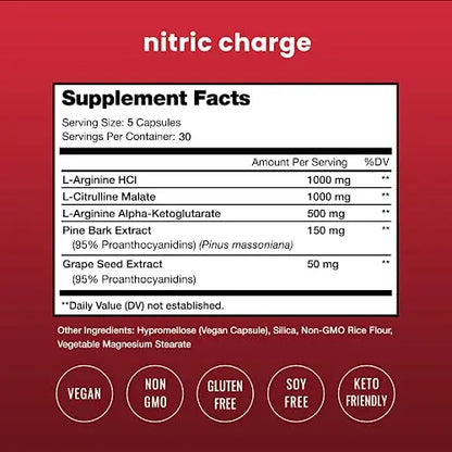 Nitric Oxide Supplement | L-Arginine, L Citrulline Malate, AAKG, Pine Bark, Grape Seed NutraChamps