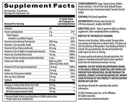 Amazon Basics Prenatal & DHA Gummy, Rasberry & Lemon Flavor, 90 Count (Previously Solimo) Amazon Basics