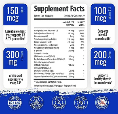 1 Body Thyroid Support Supplement with Iodine - Energy & Focus Support 1 Body