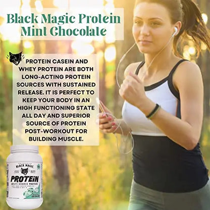 Worldwide Nutrition Bundle, 2 Items: Black Magic Multi-Source Protein Powder - Whey, Egg Albumin Enzymes, Micellar Casein & MCTs - Muscle Mass Gaining - Mint Chocolate Flavor - 2 LB and Keychain Worldwide Nutrition
