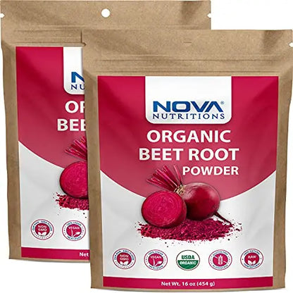 2 Pack - Nova Nutritions Certified Organic Beet Root Powder 16 OZ (454 gm) - Nitric Oxide Nova Nutritions