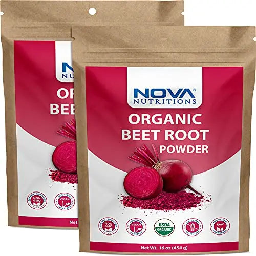 2 Pack - Nova Nutritions Certified Organic Beet Root Powder 16 OZ (454 gm) - Nitric Oxide Nova Nutritions