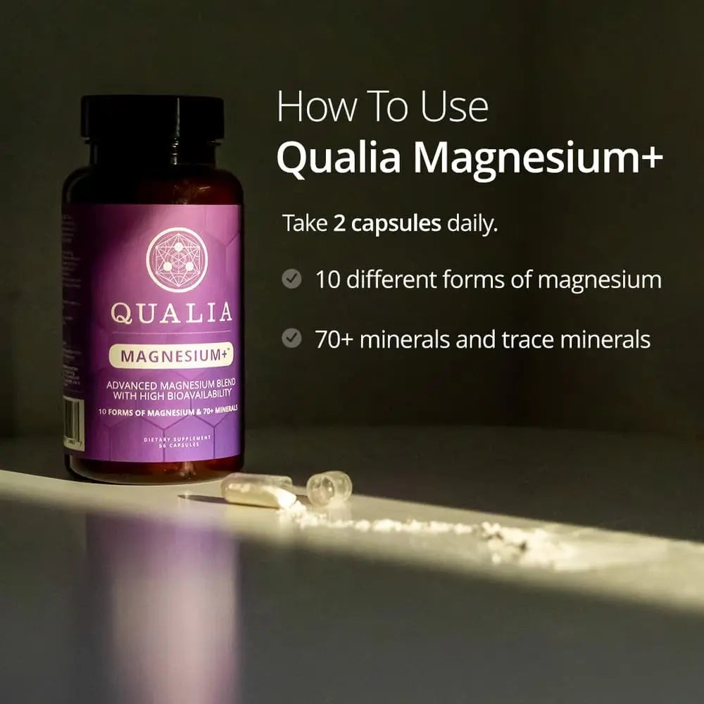 Qualia Magnesium+ | Doctor-Formulated. Premium Formula | High Bioavailability | 10 Forms of Magnesium & 70+ Minerals | Relaxed Mood, restful Sleep QUALIA LIFE SCIENCES
