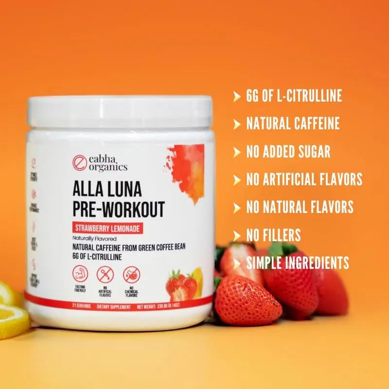 Eabha Organics Alla Luna Pre-Workout - Strawberry Lemonade - to Support Energy, Focus Eabha Organics