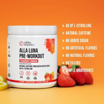 Eabha Organics Alla Luna Pre-Workout - Strawberry Lemonade - to Support Energy, Focus Eabha Organics