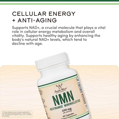 Double Wood Supplements NMN (Nicotinamide Mononucleotide) 250mg, 60 Capsules - 30 Servings, Gluten Free Double Wood SupplementsBuy Supplements Australia