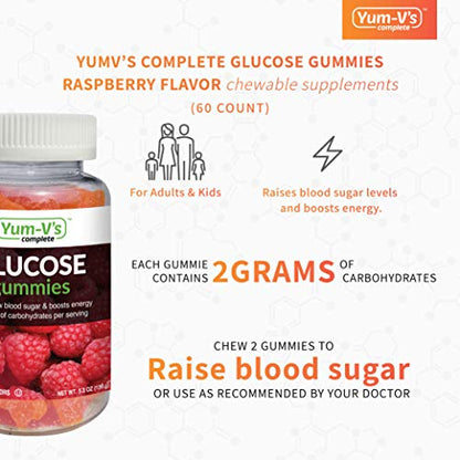 YumVs Complete Glucose Gummies, Raspberry Flavor, (60 Ct); Chewable YUM-V'S