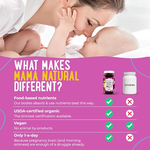 Mama Natural 100% Organic Prenatal Vitamins | One A Day Prenatal Vitamins (30 Servings) Mama Natural