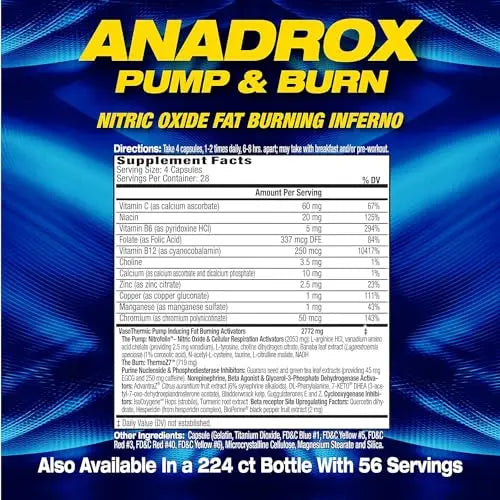 MHP Anadrox Pump & Burn, Nitric Oxide Fat Burning Inferno, 112 capsules Maximum Human Performance