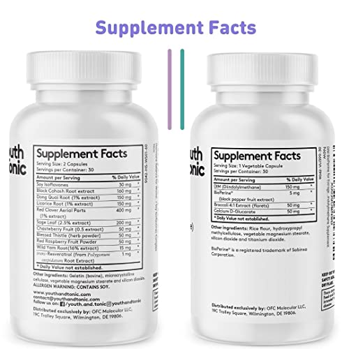 Youth & Tonic Menopause & PMS Support for Women Through Balanced Estrogen Metabolism – 90 Pills Youth & Tonic