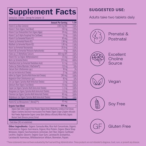 True Grace Prenatal Multivitamin - 60 Vegan Tablets - Supports a Healthy Mom & Baby True Grace