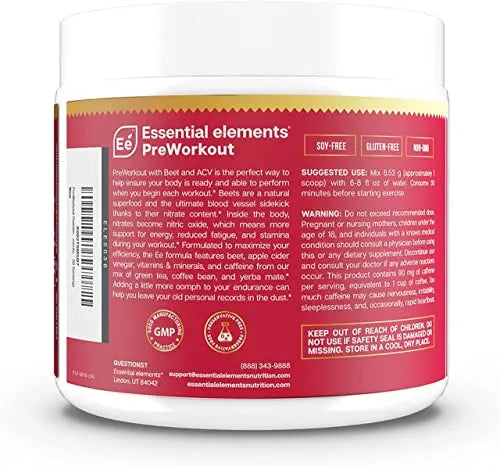 Essential Elements PreWorkout Powder with Beet Root & ACV | Superfood Energy Supplement Essential Elements