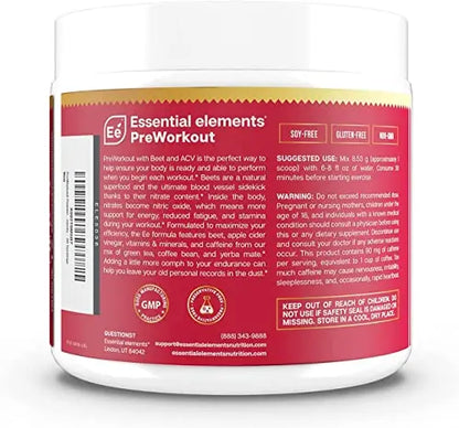Essential Elements PreWorkout Powder with Beet Root & ACV | Superfood Energy Supplement Essential Elements