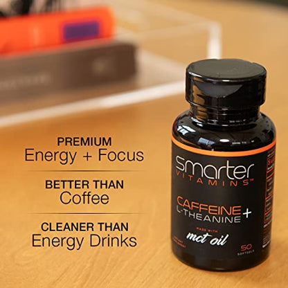 200mg Caffeine Pills - MCT Oil from 100% Coconuts + 100mg L-Theanine, Advanced Energy SmarterVitamins