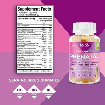 SUKU Vitamins - Complete Prenatal - Enriched with Calcium, Vitamin K2, Vitamin B12 SUKU Vitamins