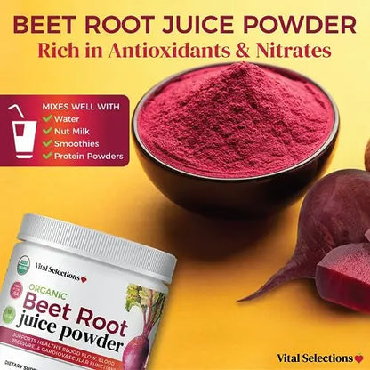 Vital Selections 100% Organic Beet Root Juice Powder, Highest Purity and Potency Vital Selections