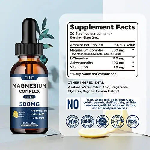 (2 Pack) Magnesium Glycinate, Citrate, Malate Liquid Drops-Triple Magnesium Complex dilib