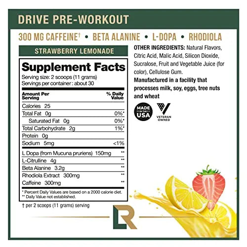 Live Relentless by Tim Kennedy, Drive Pre-Workout, Merica's Strawlemon, 30 Servings Live Relentless