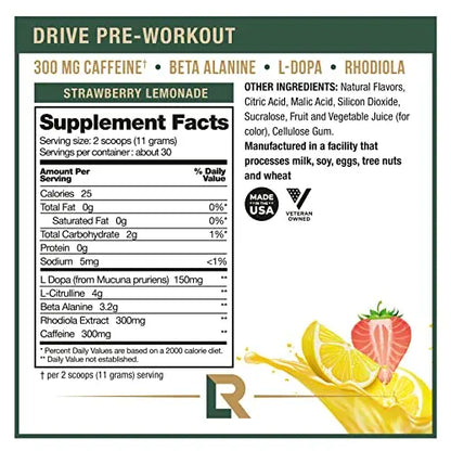 Live Relentless by Tim Kennedy, Drive Pre-Workout, Merica's Strawlemon, 30 Servings Live Relentless