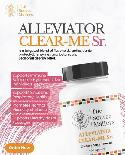 The Source Matters Alleviator Clear-ME SR Seasonal Allergy Relief and Immune Support | Quercetin, Bromelain, Stinging Nettles, NAC, and Vitamin C (40 Capsules) THE SOURCE MATTERS buy supplements Au