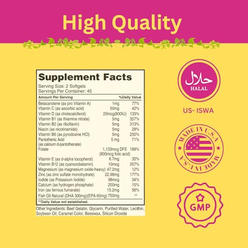 Greenfield Nutritions Halal Prenatal Vitamins with DHA and Folic Acid - Essential Prenatal Pregnancy GREEN FIELD NUTRITIONS