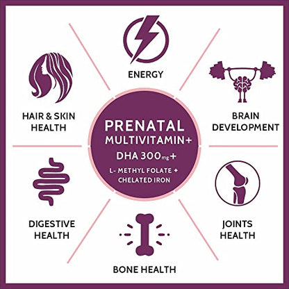 Roti Prenatal Multivitamin for Pregnancy with 300mg DHA & 18 Ingredients - 60 Capsules Roti
