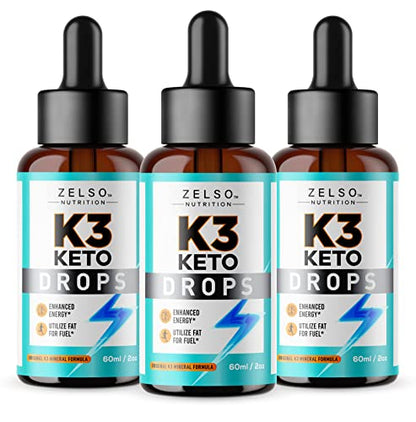 (3 Pack) K3 Keto Drops for Weight Loss - Fat Burner & Metabolism Booster | Advanced Keto ZELSO