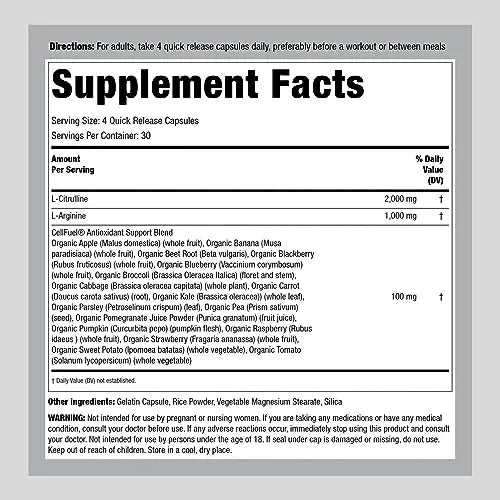 Fitness Labs Nitric Oxide Supplement | 3000mg | 120 Capsules | Nitric Oxide Pre Workout Fitness Labs