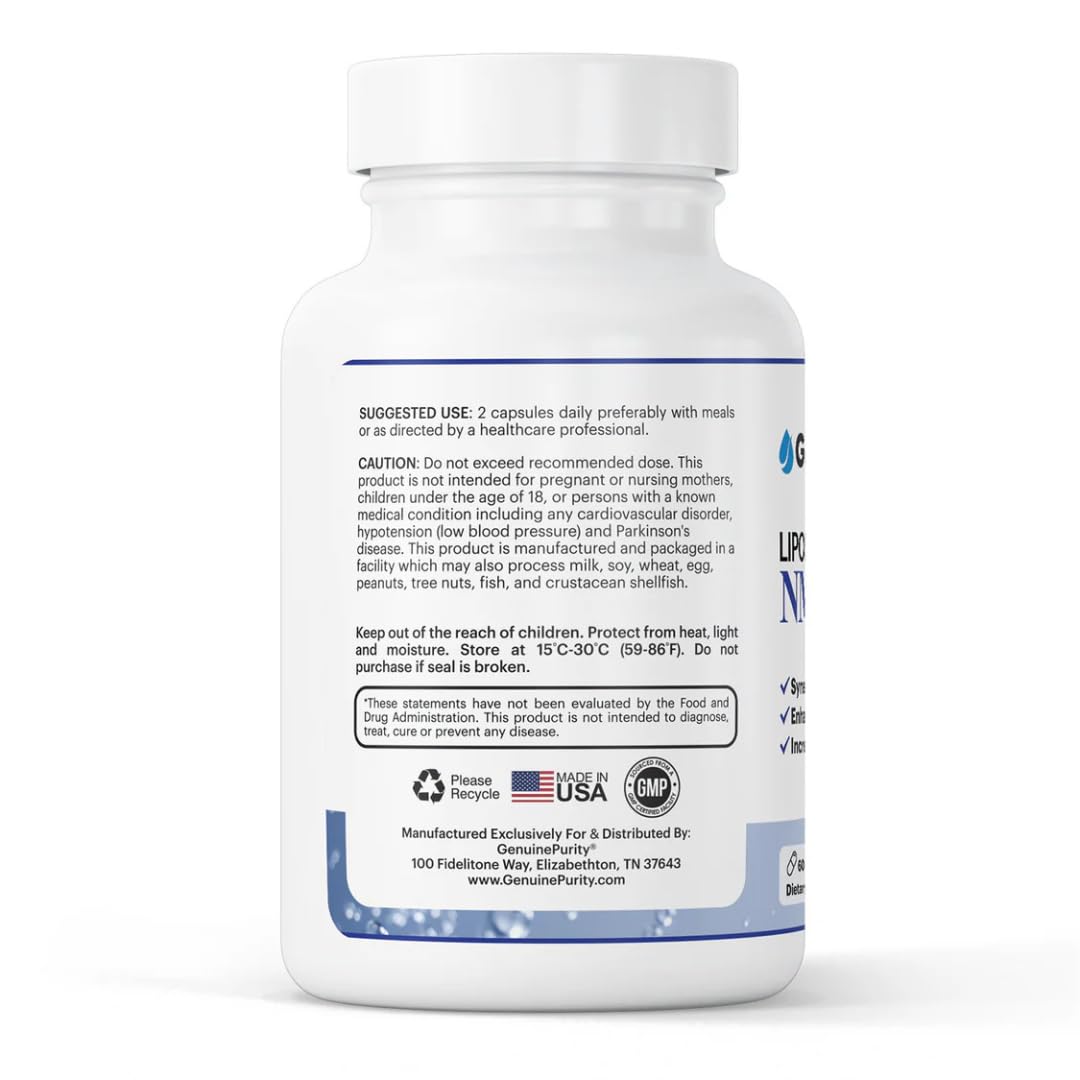 GenuinePurity - Liposomal NMN + NR Supplement - 60 Vegan Capsules to Support Cellular Health, Energy & NAD+ Levels - USA Made, Non-GMO, Gluten Free GenuinePurityBuy Supplements Australia