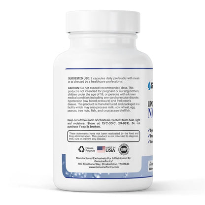 GenuinePurity - Liposomal NMN + NR Supplement - 60 Vegan Capsules to Support Cellular Health, Energy & NAD+ Levels - USA Made, Non-GMO, Gluten Free GenuinePurityBuy Supplements Australia