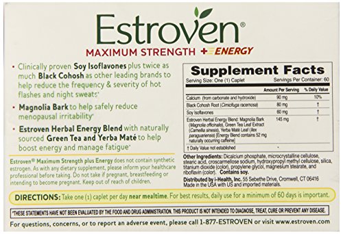 Estroven Maximum Strength + Energy - One Per Day Formula - 60 Caplets Estroven