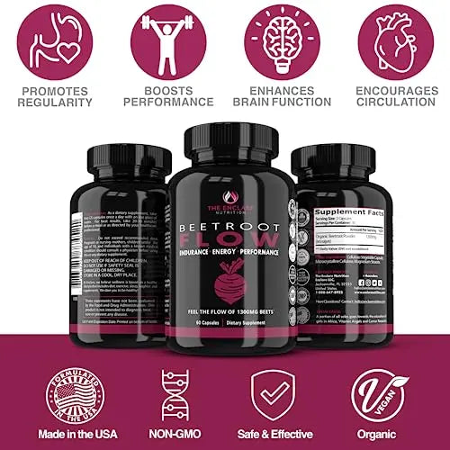 Beet Root Capsules Organic Beet Root Powder 1300mg | Natural Nitric Oxide Booster THE ENCLARE NUTRITION