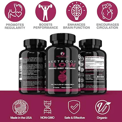 Beet Root Capsules Organic Beet Root Powder 1300mg | Natural Nitric Oxide Booster THE ENCLARE NUTRITION