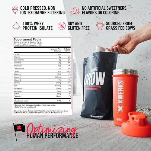 Xwerks Grow 100% New Zealand Grass-Fed Whey Protein - 25g of Pure Isolate Protein Xwerks
