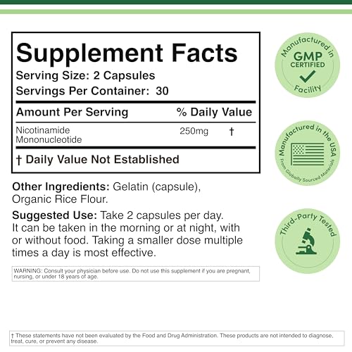 Double Wood Supplements NMN (Nicotinamide Mononucleotide) 250mg, 60 Capsules - 30 Servings, Gluten Free Double Wood SupplementsBuy Supplements Australia
