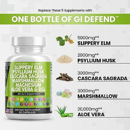 Slippery Elm 5000mg Psyllium Husk 2000mg Pre Probiotic Digestive Gut