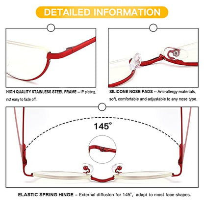 Yiwaeye 3 Pack Half Moon Reading Glasses Anti Blue Light UV, Half Frame Semi Lens Slim Yiwaeye