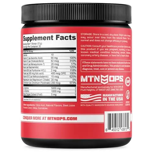 MTN OPS Enduro Nitric Oxide Supplement & Stim-Free Pre Workout - 30 Servings MTN OPS