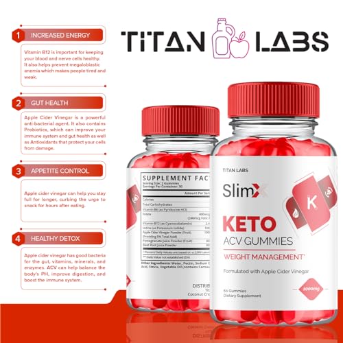 (2 Pack) SlimX Keto ACV Gummies, SlimX Keto ACV Advanced Weight Loss 1000MG Apple Titan Labs